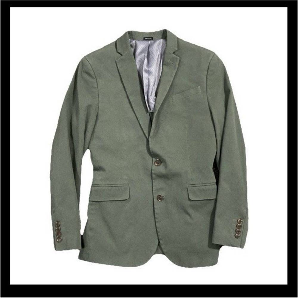 JF J. Ferrar Men's Slim Fit Green Double-Vented Blazer 34/36 Cotton Blend